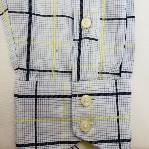 Thomas Dean Mens Shirt Size XL Blue Flip Cuff Button Front Long Sleeve Plaid - Picture 10 of 12